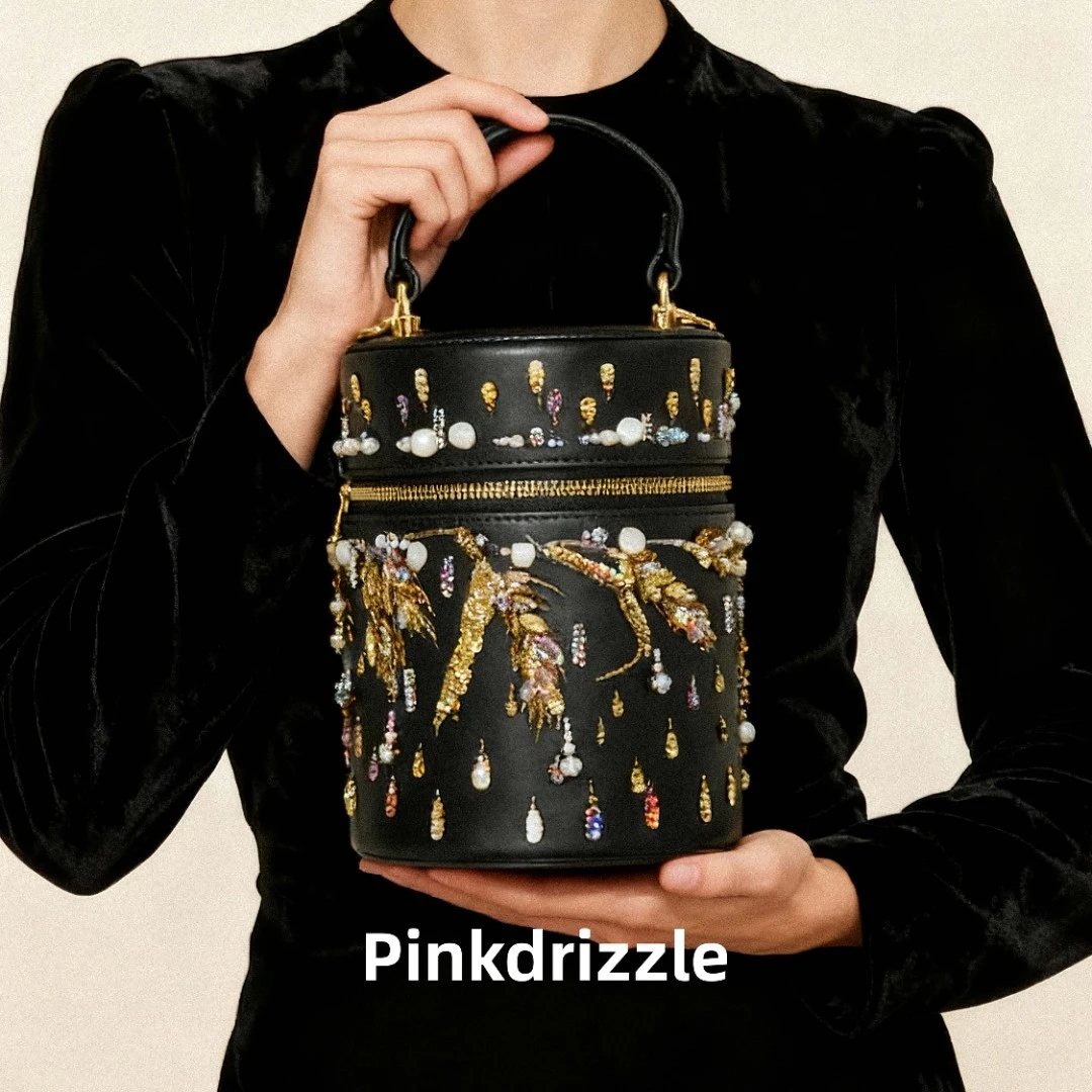 Pinkdrizzle约瑟芬金穗法式刺绣水桶包