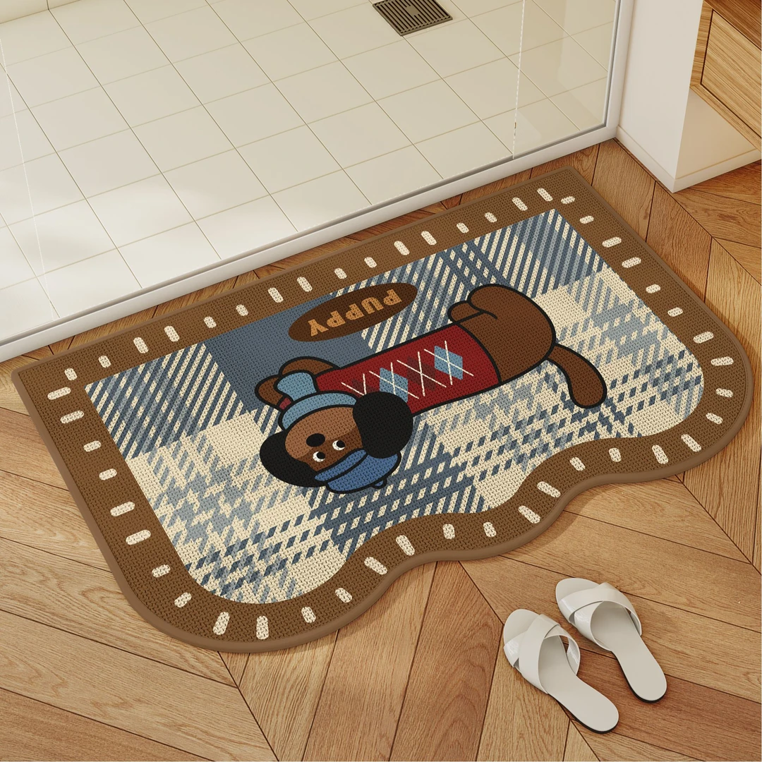 亚麻编织浴室地垫卫生间吸水防滑垫脚垫家用防霉卡通腊肠狗地毯垫