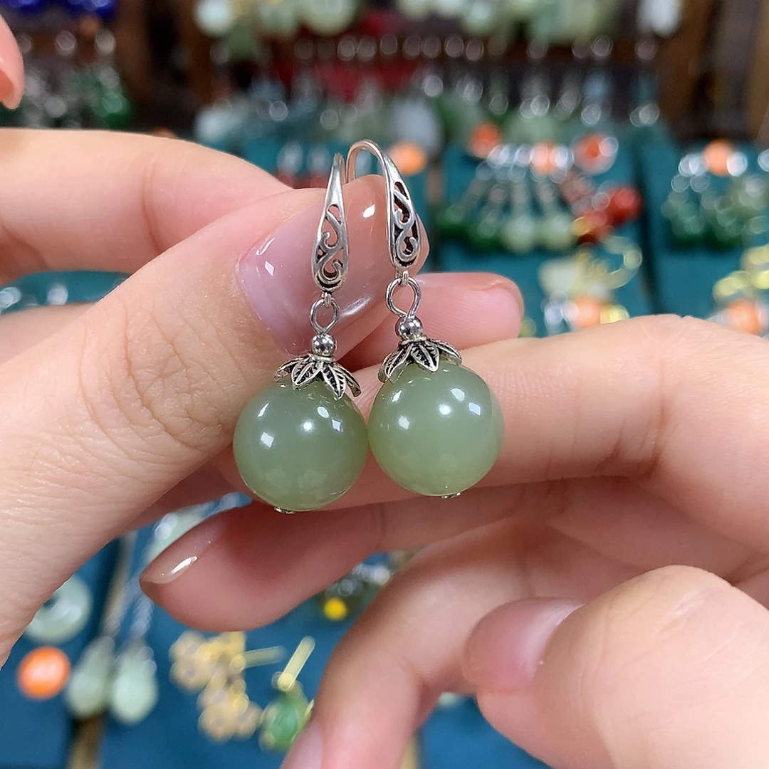 和田玉银S925镶嵌耳饰卡12左右