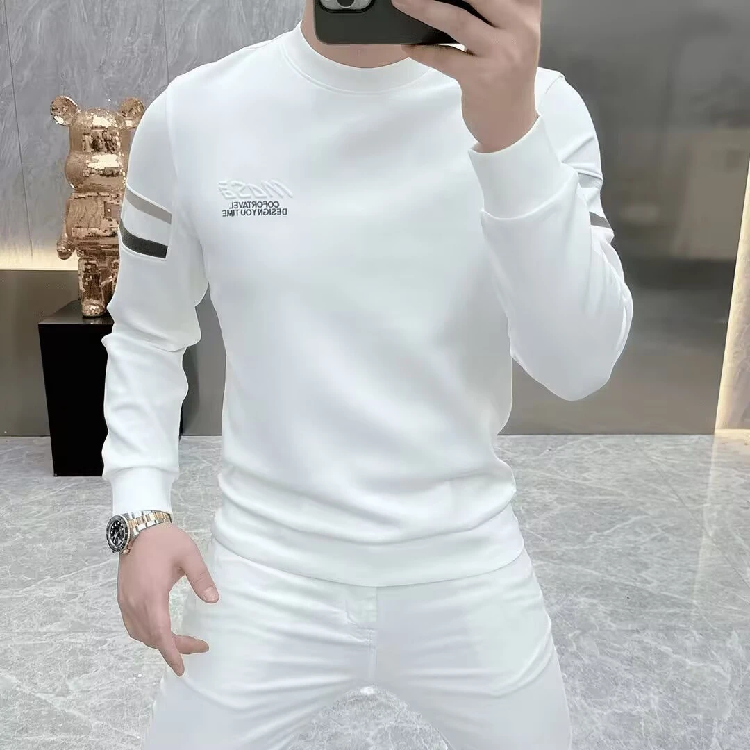 高档男潮牌秋冬打底卫衣圆领透气时尚潮流百搭男装修身男士短袖
