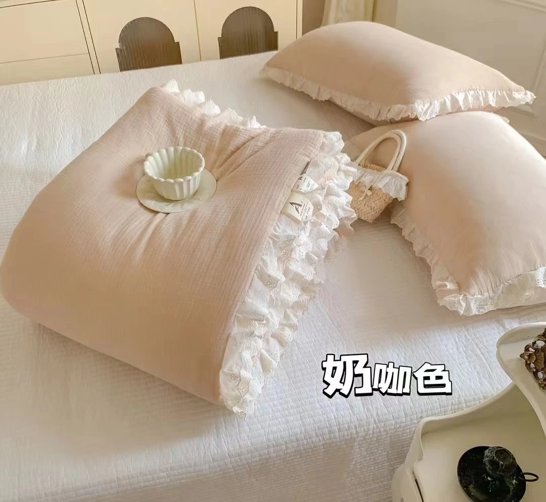 YO 0683 花边全棉双面皱皱纱春秋被 奶咖色