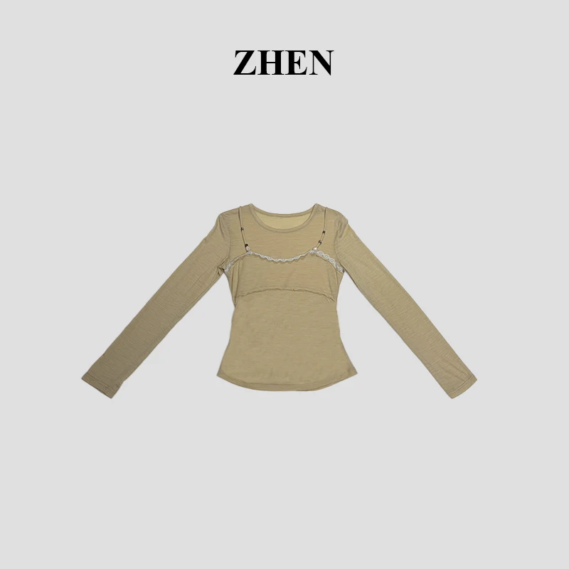 【ZHEN】25K02167 2025新款修身显瘦气质小众设计师款T恤打底