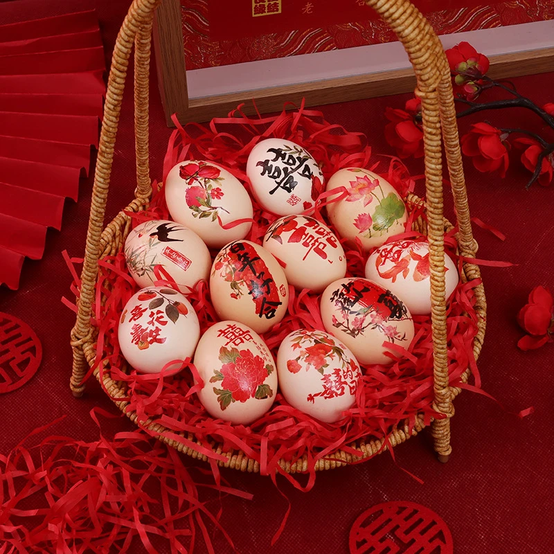 订婚喜蛋贴纸新婚鸡蛋贴纸新中式风摆台装饰易操作拍照道具纹身贴