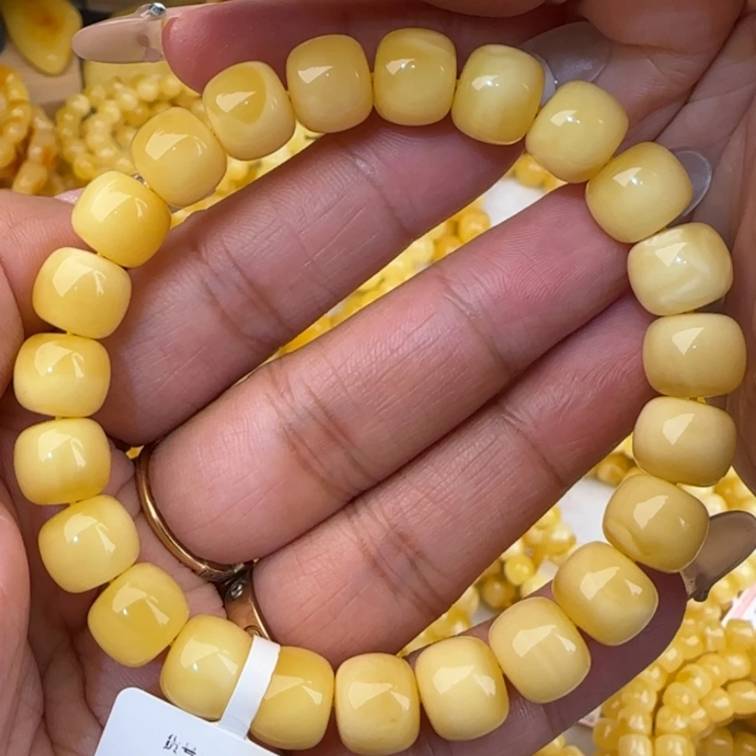 蜜蜡未镶嵌手链浓白花老型手串