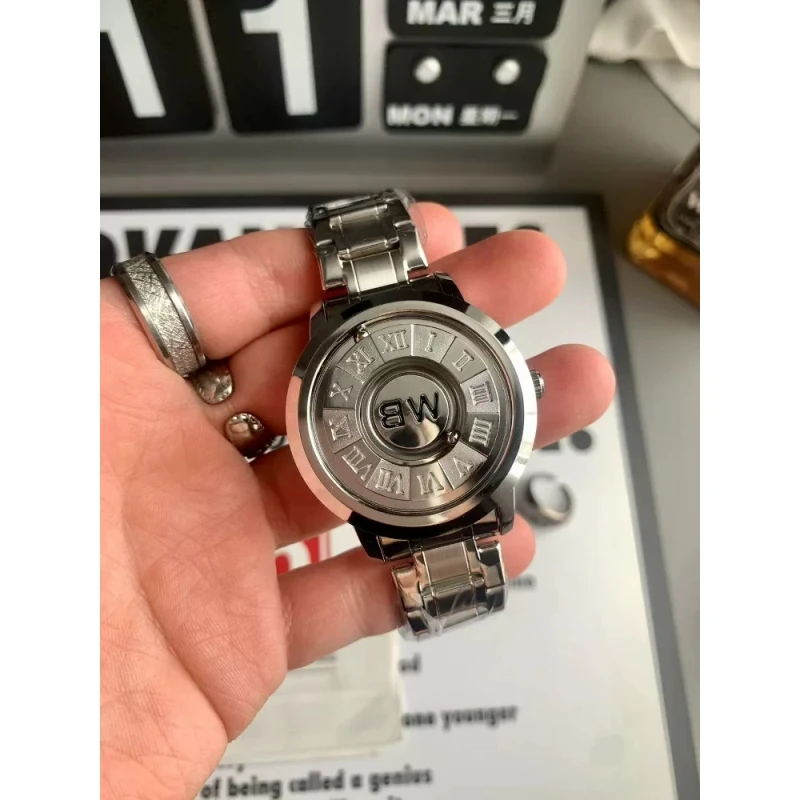 手表男款个性创意磁悬浮磁力滚珠无镜面黑科技旋转小众石英表学生