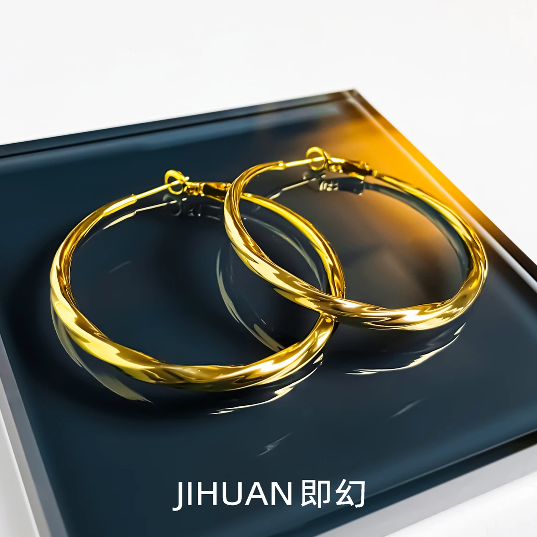 即幻 铜合金耳饰 时尚气质简约百搭耳环圆圈款素款大圈圈耳环9803