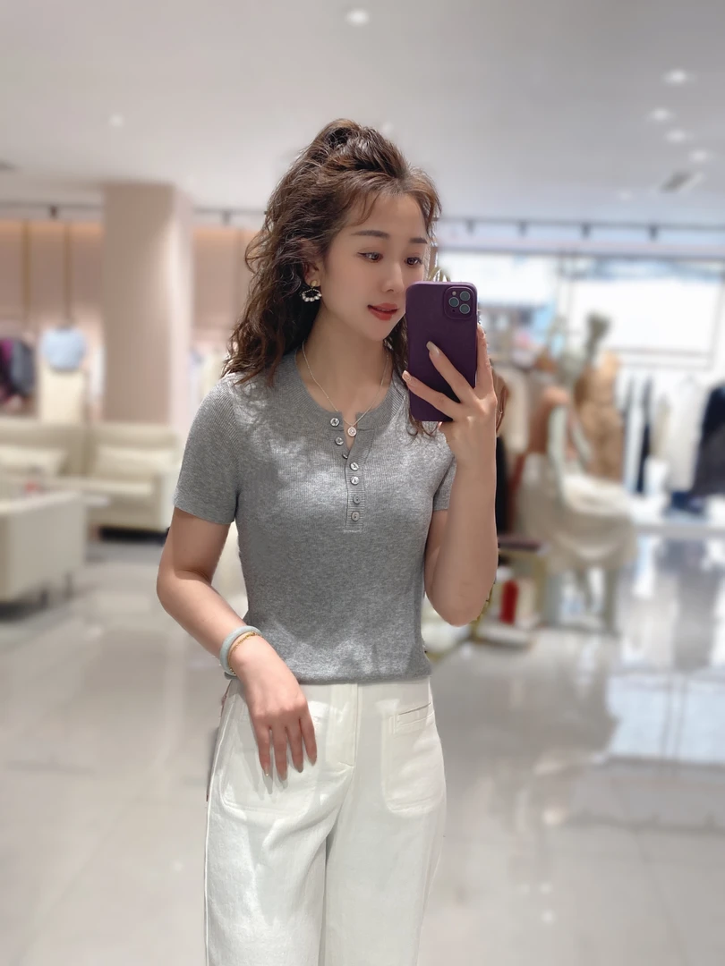 25280063【高斯雪岚】2025夏季新款轻薄透气显瘦百搭v领百搭针衫