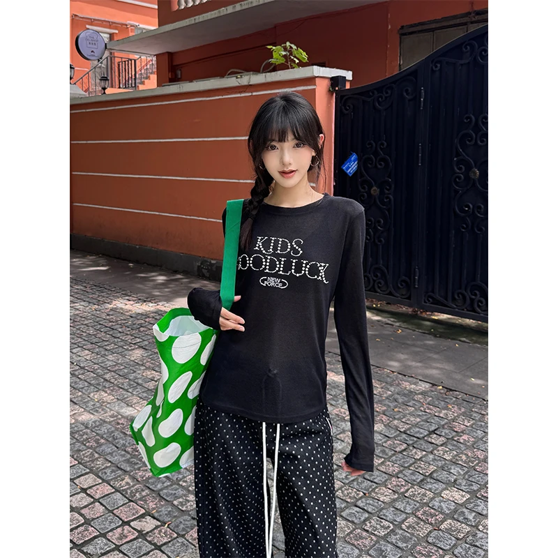 URKR美式复古珍珠烫钻长袖女夏季修身显瘦薄款防晒罩衫百搭上衣