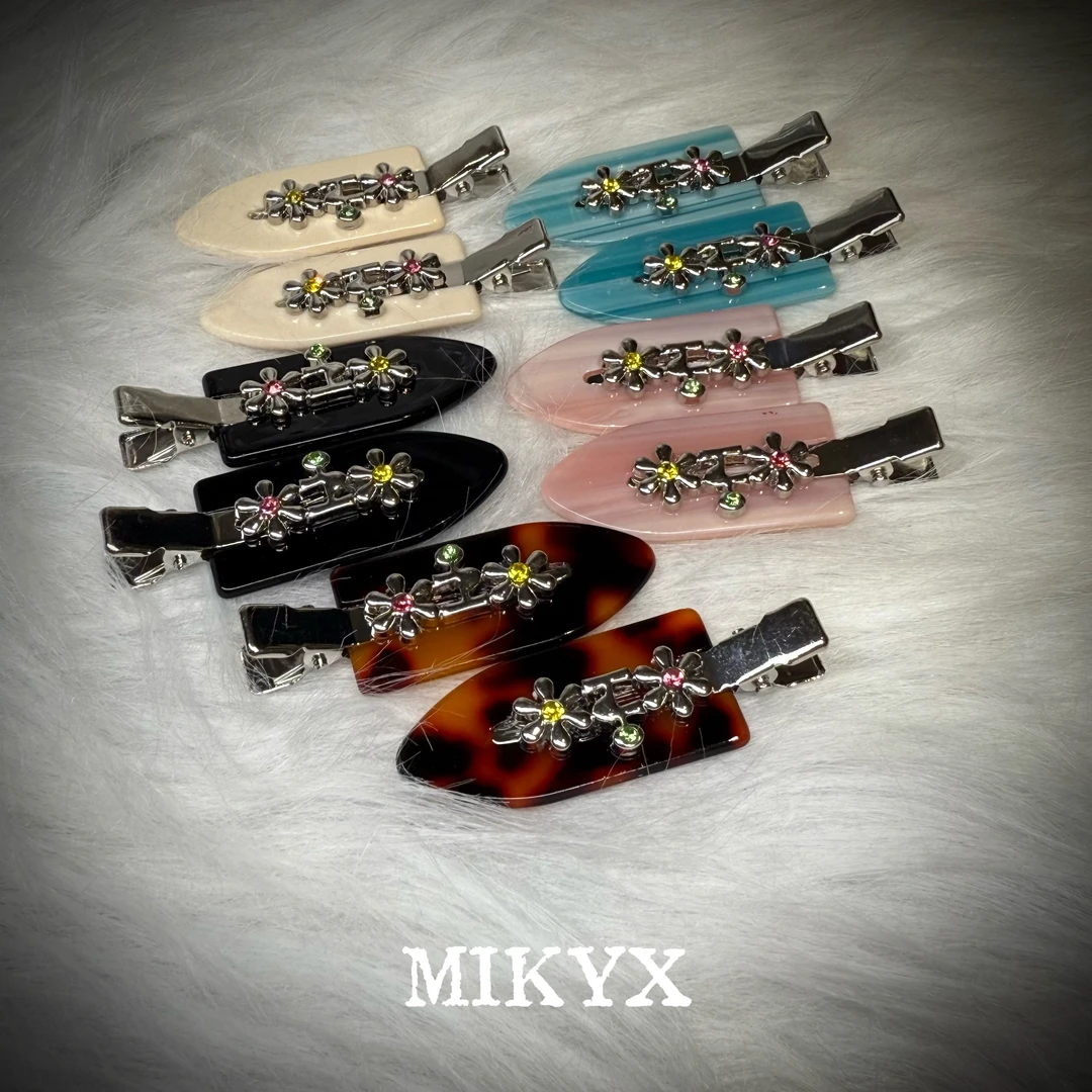 mikyx小花多色镶嵌发夹J427米色/黑色/粉色/蓝色/棕色