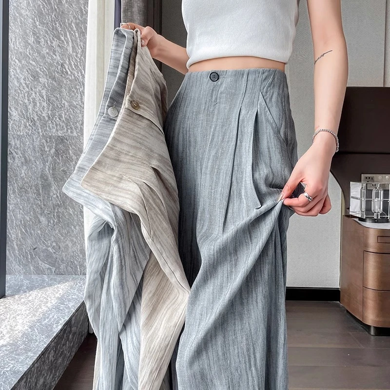 设计感扎染亚麻宽松阔腿裤女2025夏季新款高腰遮跨显瘦垂感拖地裤