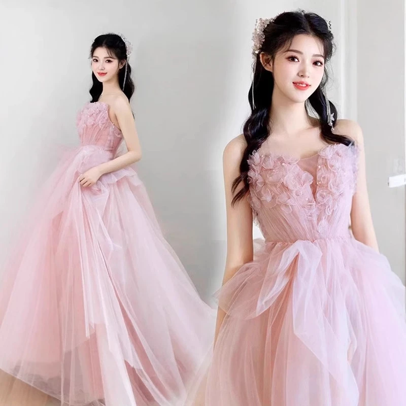 粉色晚礼服新娘结婚订婚婚礼敬酒服晨袍宴会主持人气质连衣裙女