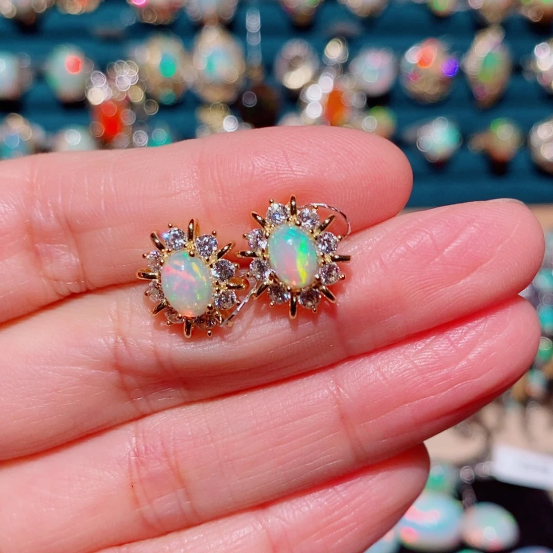 银S925镶嵌欧泊耳饰