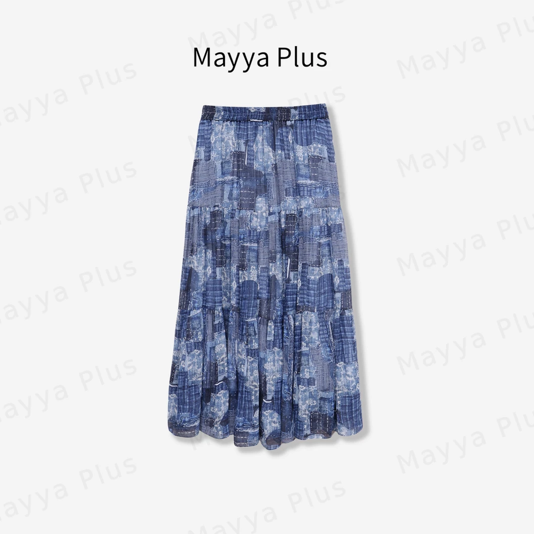 【蓝屿】Mayya Plus麦芽定制设计感印花半身裙高腰减龄裙子32526326