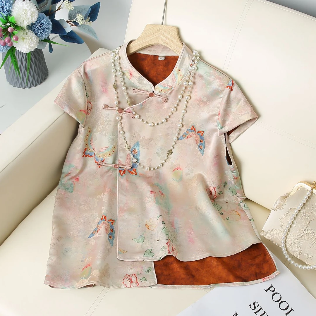 CX 彩色晕染蝴蝶中式国风提花坎肩背心夏季女装上衣