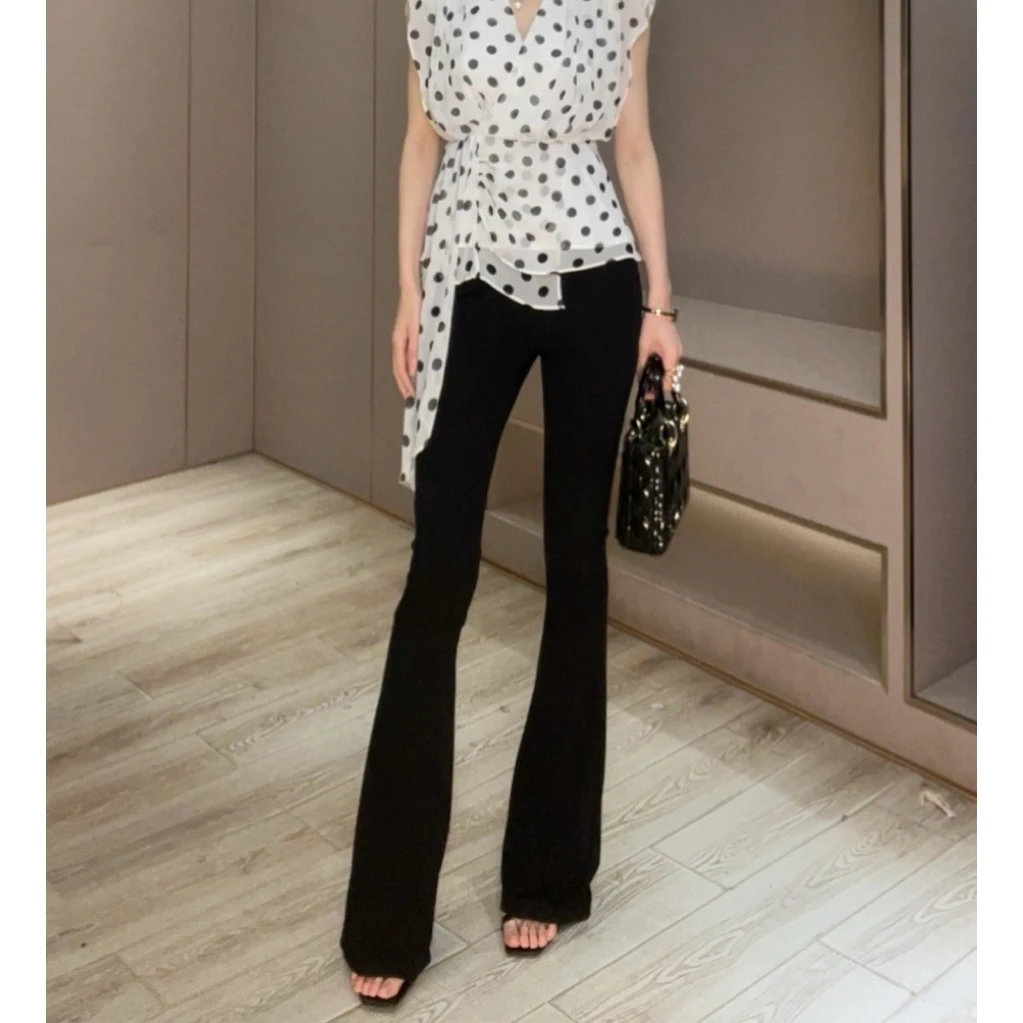 【琦哥专属】夏季高弹中高腰显瘦显腿长黑色微喇叭裤91640