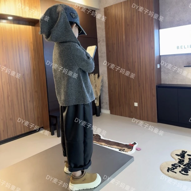 MZ.儿童冬季韩版连帽洋气灰色软糯毛衣外套3193