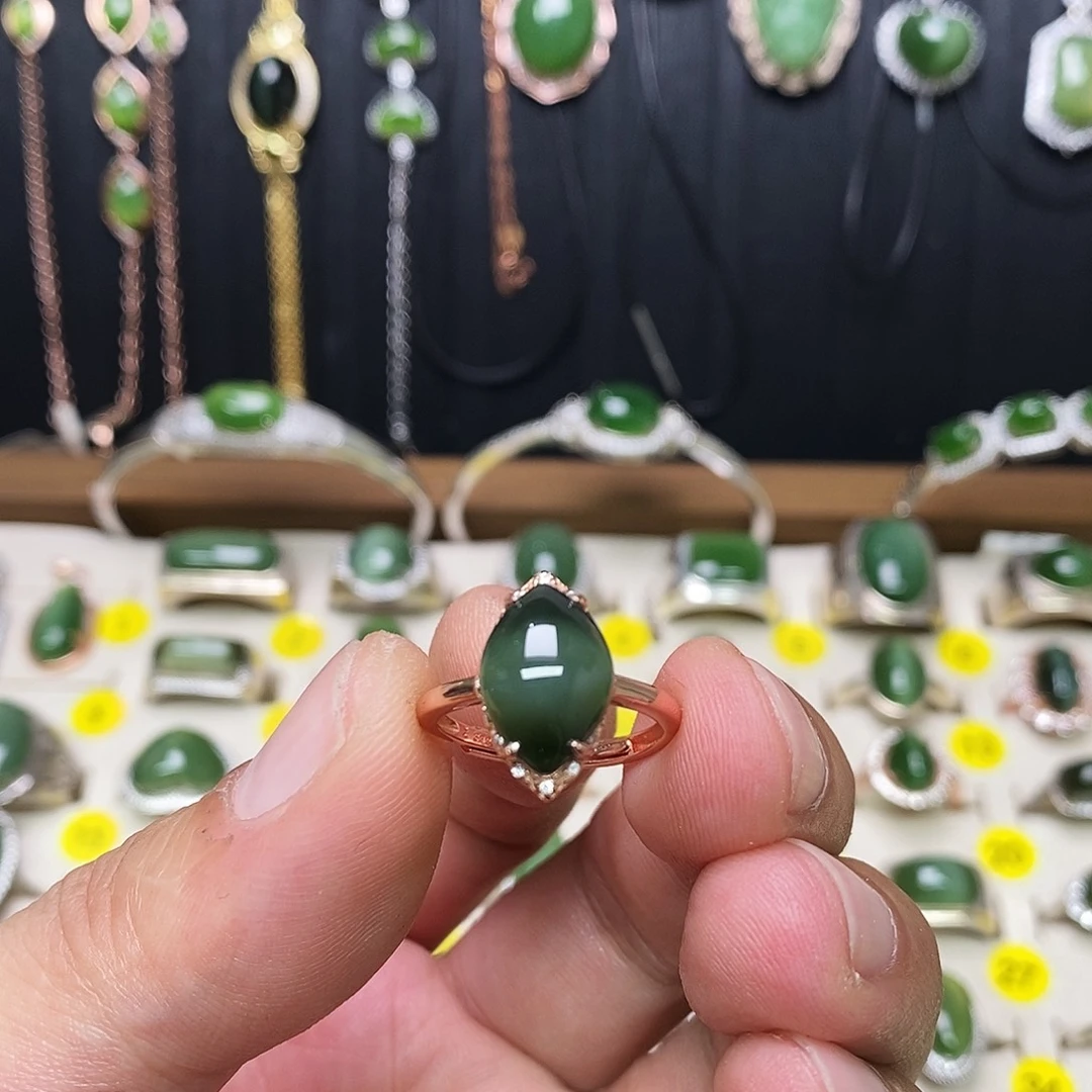 和田玉（碧玉）银S925镶嵌戒指