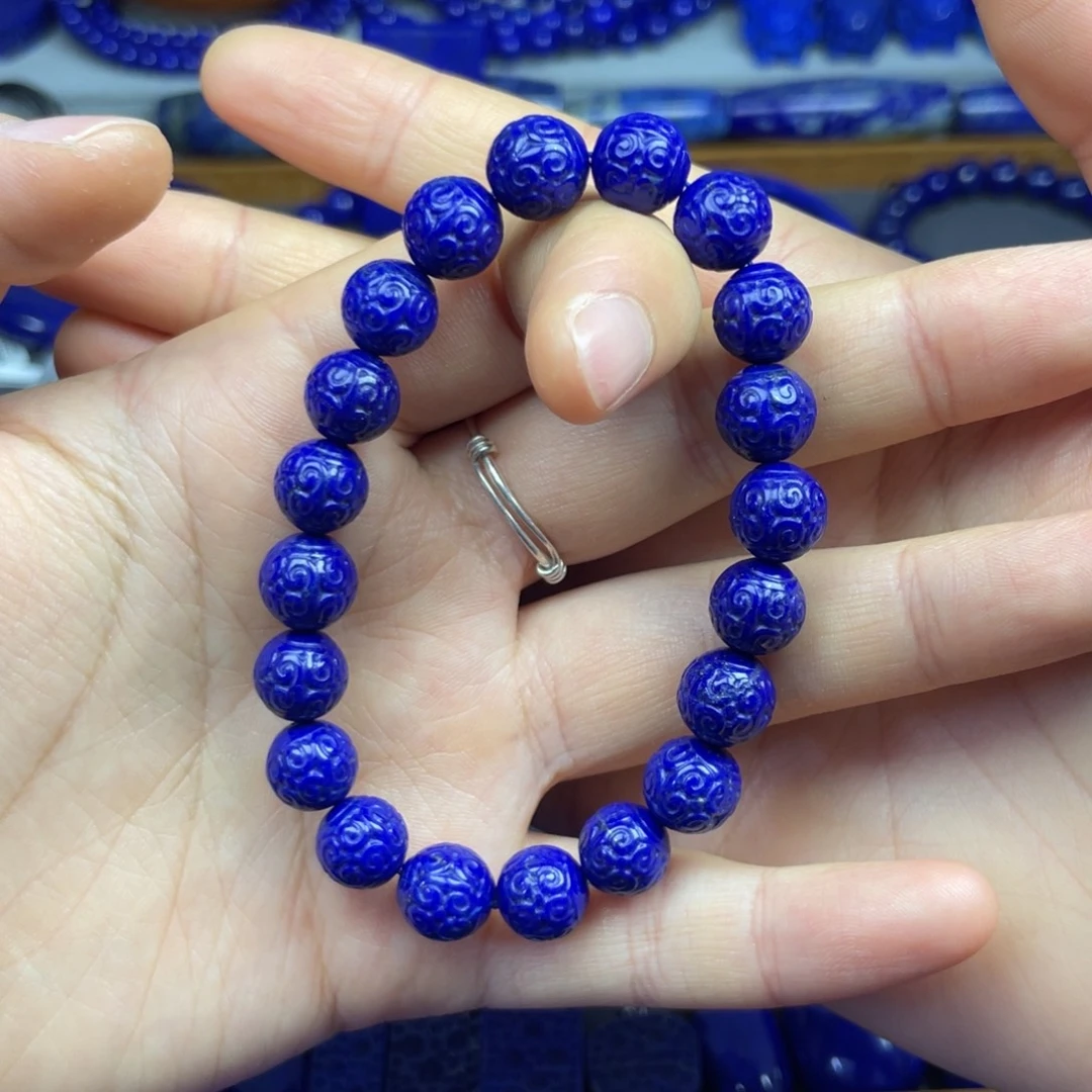 青金石未镶嵌回纹手串9+