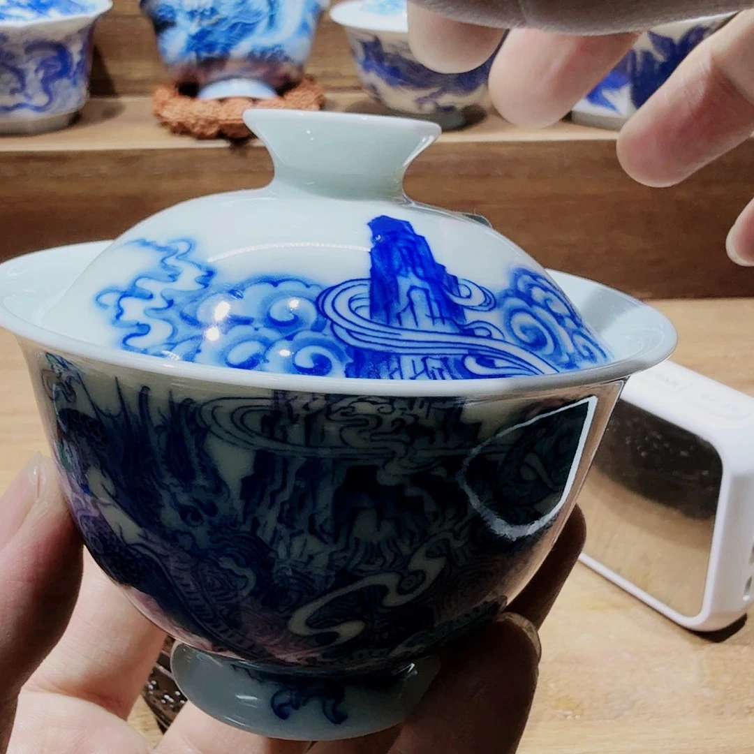 泥塑星*盖碗手工手绘微瑕