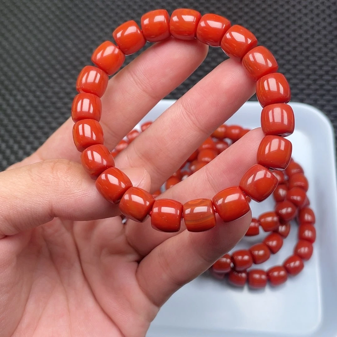 南红玛瑙10mm柿子红直切手链整串未镶嵌