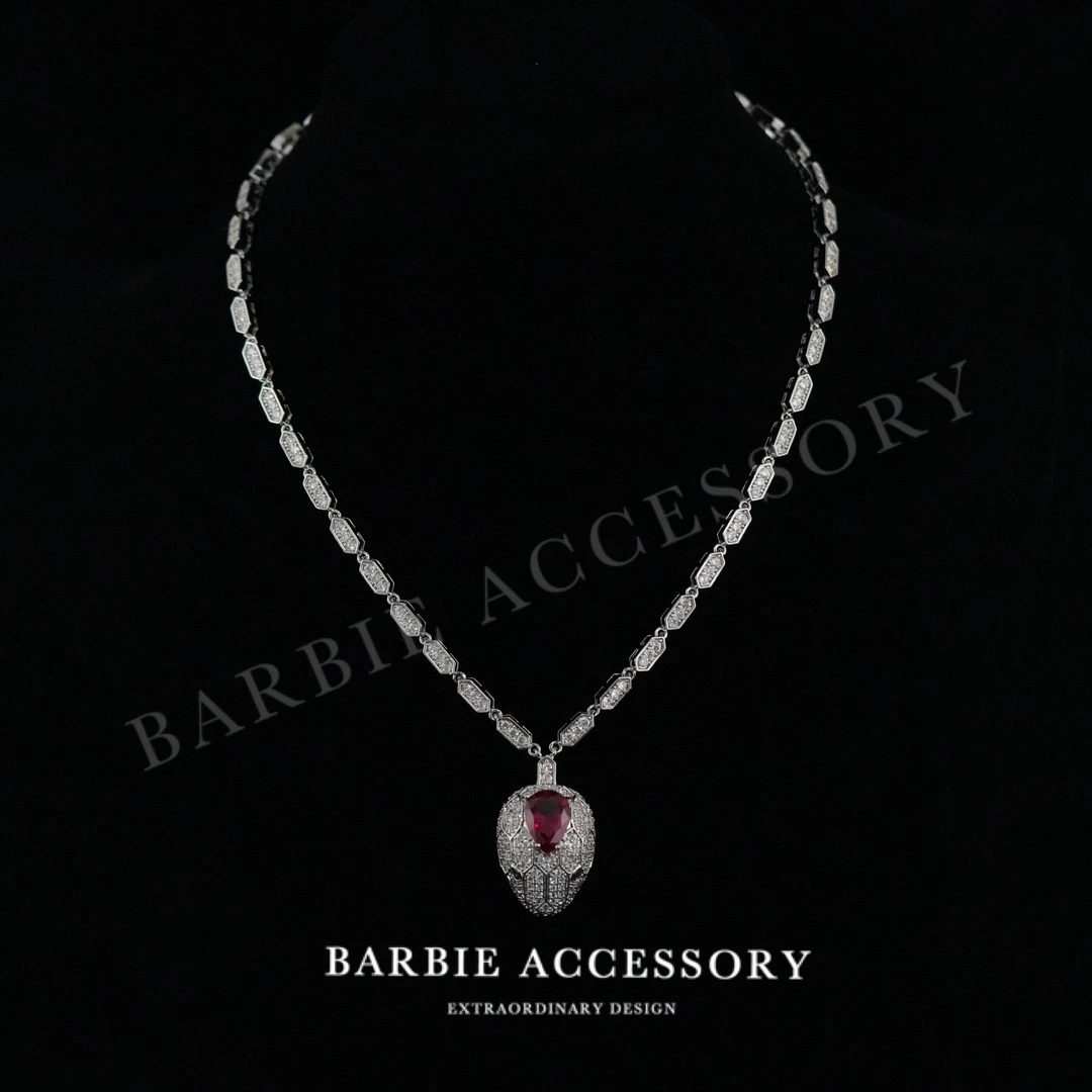 铜合金合成锆石项链 【蛇彩红谜】法式中古轻奢设计款高级感项链