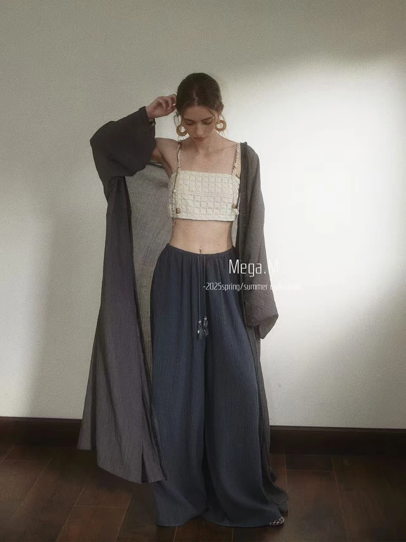 福秒-高腰的！全松紧腰薄款抽绳阔腿裤（MG03065#）MG