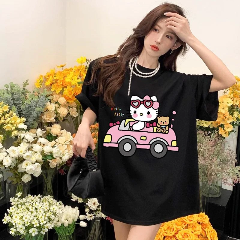 韩系KT猫卡通短袖纯棉印花t恤休闲百搭洋气女装圆领上衣夏季半袖