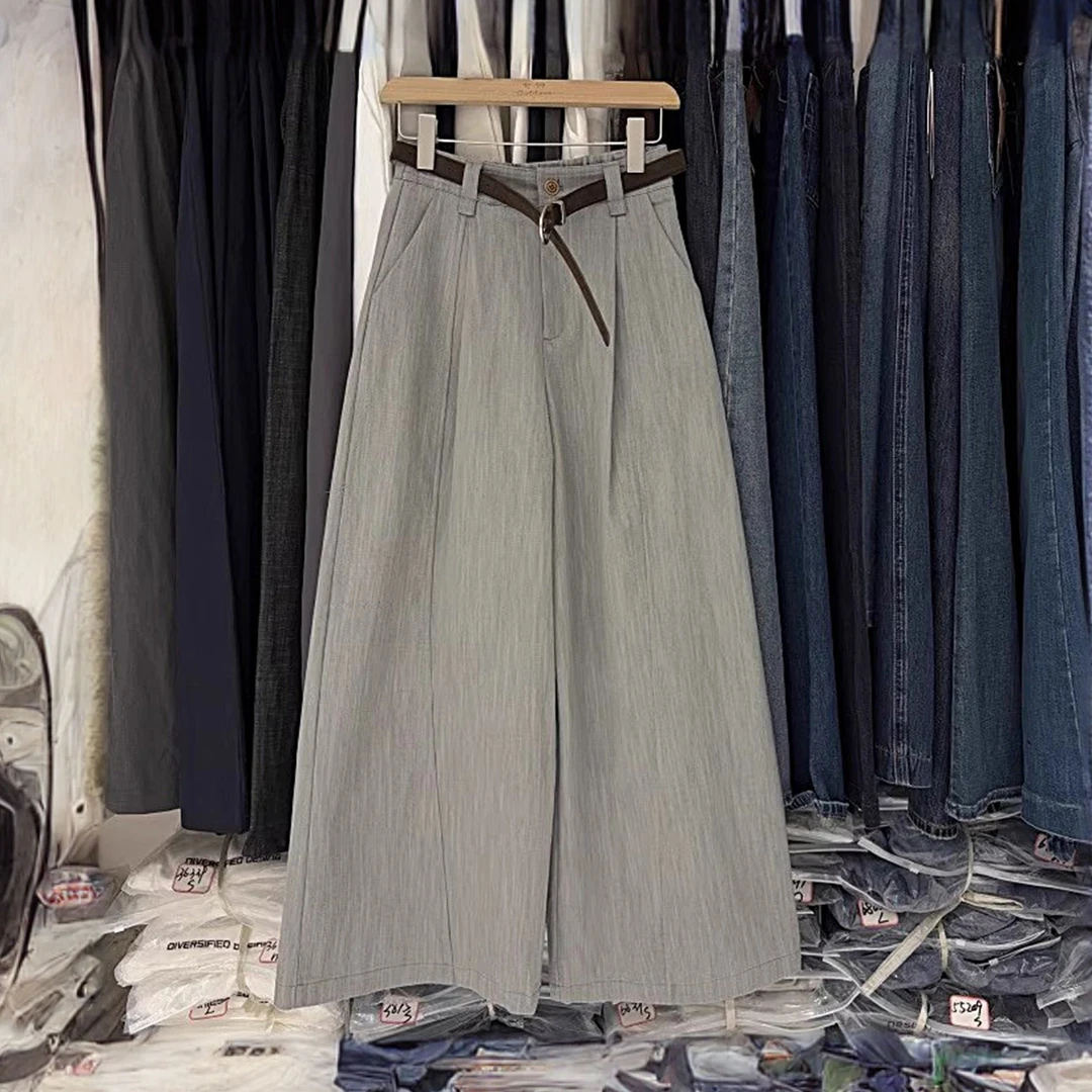 高级感秋新款韩系气质百搭阔腿裤女宽松纯色简约时尚直筒休闲裤子