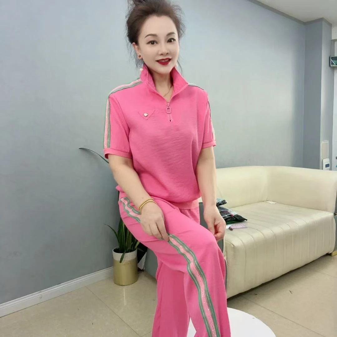 861#夏季Polo领百搭休闲洋气套装（上衣+裤子）