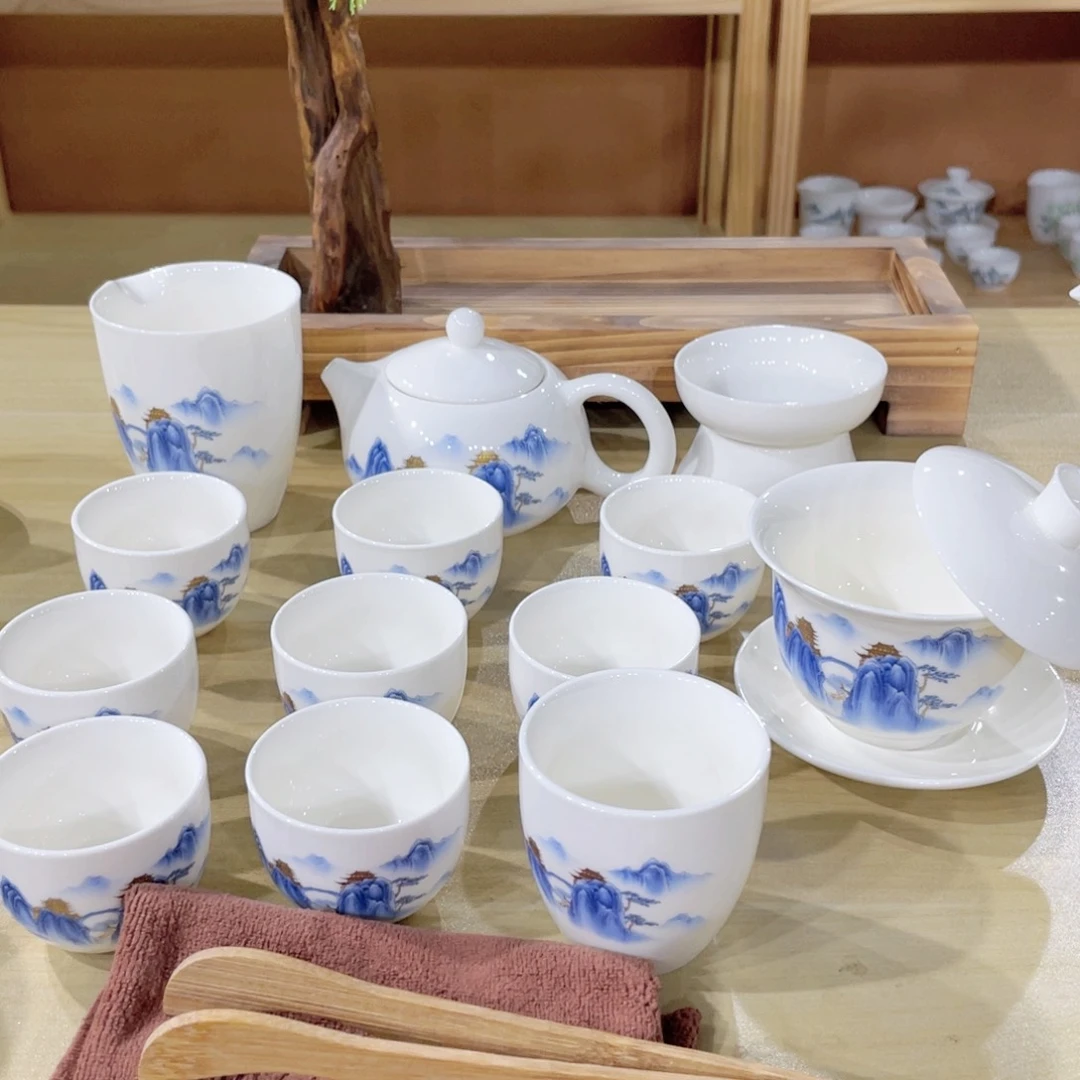 高端羊脂玉瓷茶具套装