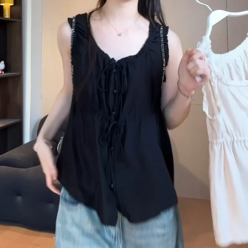 夏日呼吸感 系带抽绳设计感无袖背心LK2504680