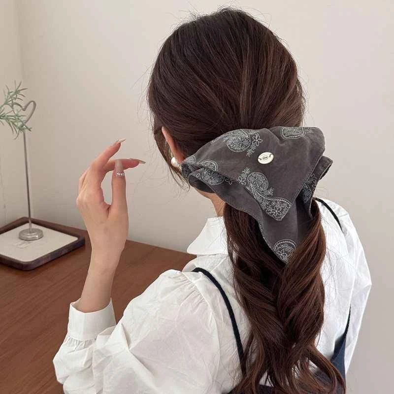 韩系咖色腰果花双层大肠发圈女慵懒风丸子头复古超大发饰头绳新款