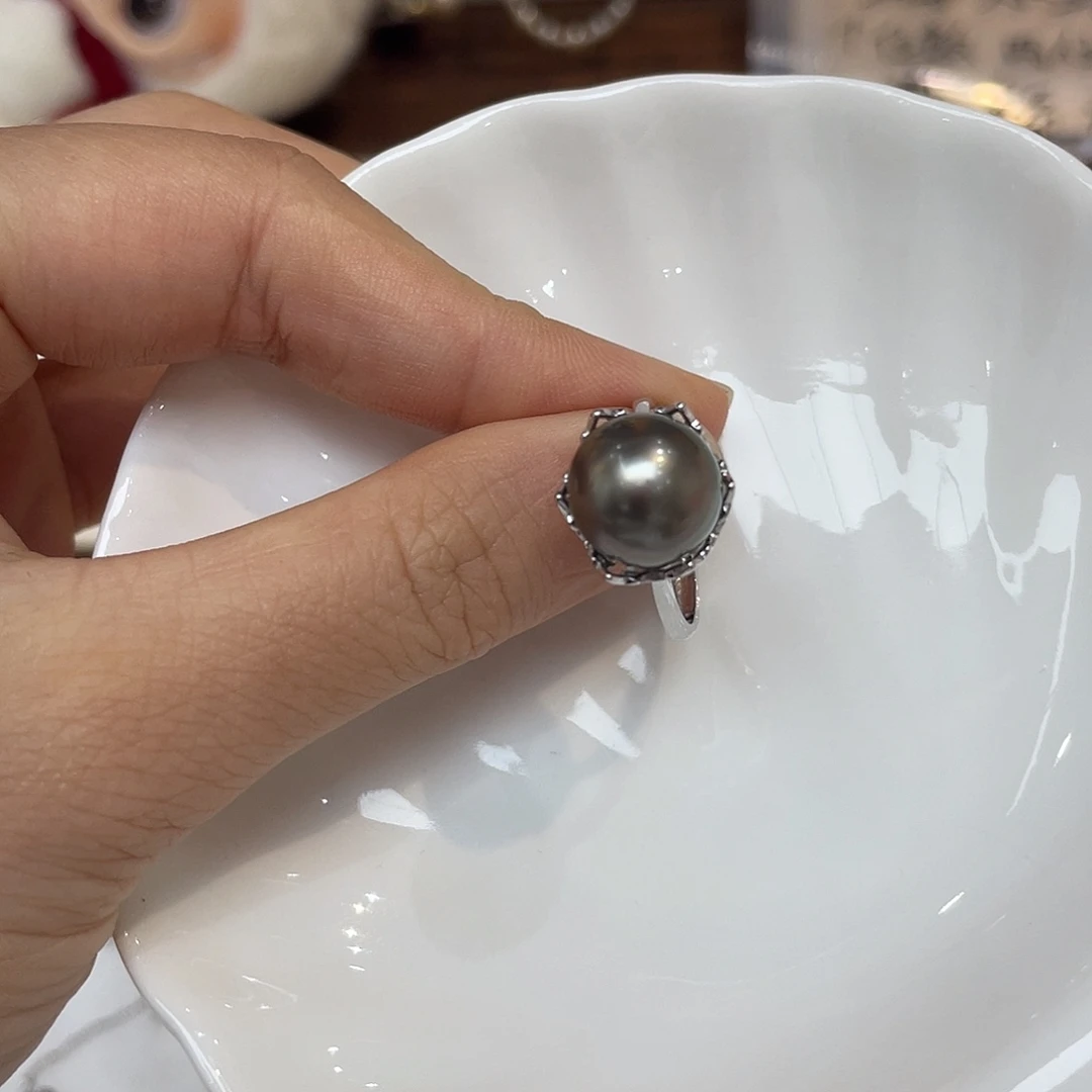 银S925镶嵌戒圈海水珍珠