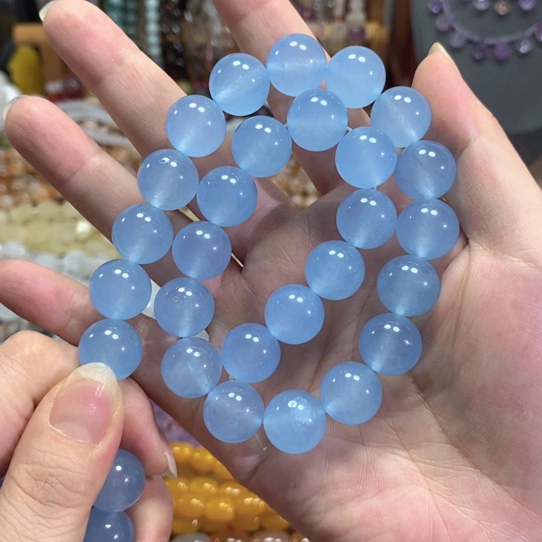 玛瑙/玉髓未镶嵌珠宝半成品海蓝宝玉髓一条卡14mm