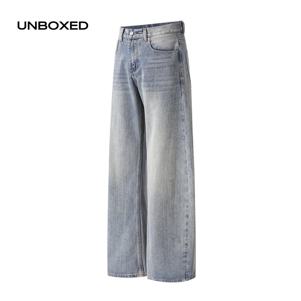 【UNBOXED】秋季新款复古潮流中性休闲裤水洗做旧垂感阔腿牛仔裤