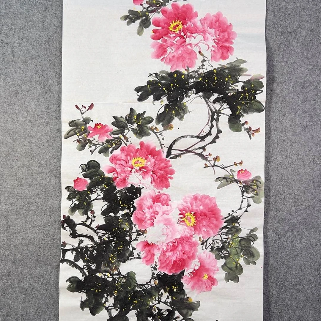 国画157 花鸟在树丛的顶端鸣叫叫声响