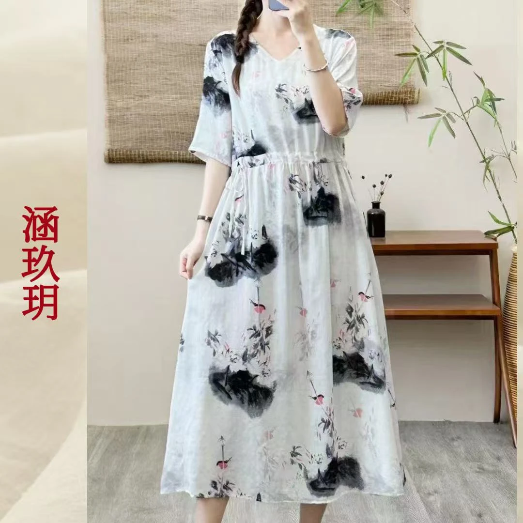 涵玖玥▪100%苎麻【半山烟雨】夏季轻盈飘逸感连衣裙2005-65/111