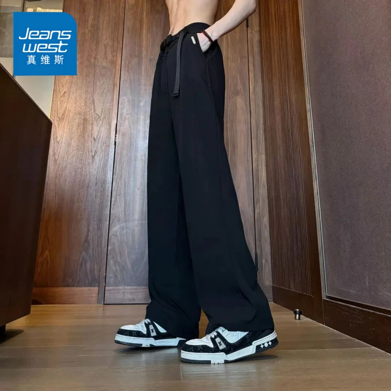 真维斯凉感黑色休闲裤男透气秋季厚款宽松直筒百搭潮流垂感秋装裤
