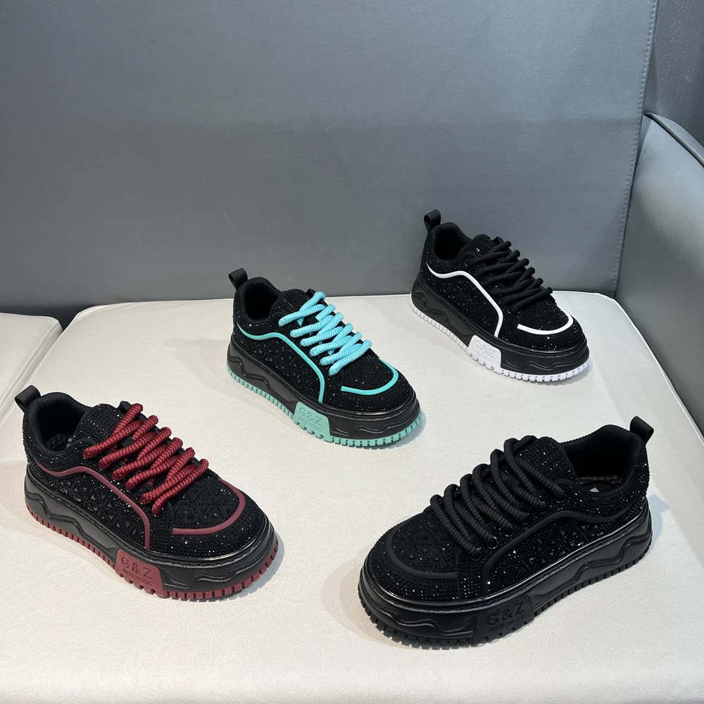 闪亮水钻男士潮流休闲鞋时尚运动百搭软底舒适厚底板鞋秋冬老爹鞋