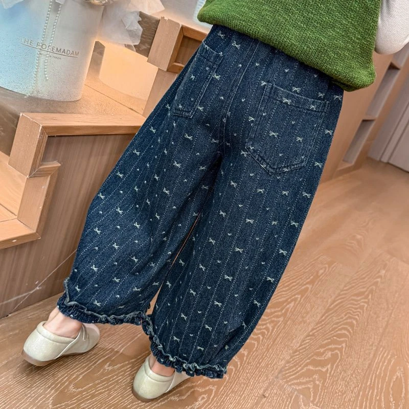 儿童休闲裤女孩宽松秋季长裤牛仔裤洋气女童韩系公主风牛仔裤女童