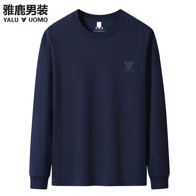 雅鹿男装-6016刺绣纯棉束口长袖圆领T桖男女同款舒适休闲宽松春季