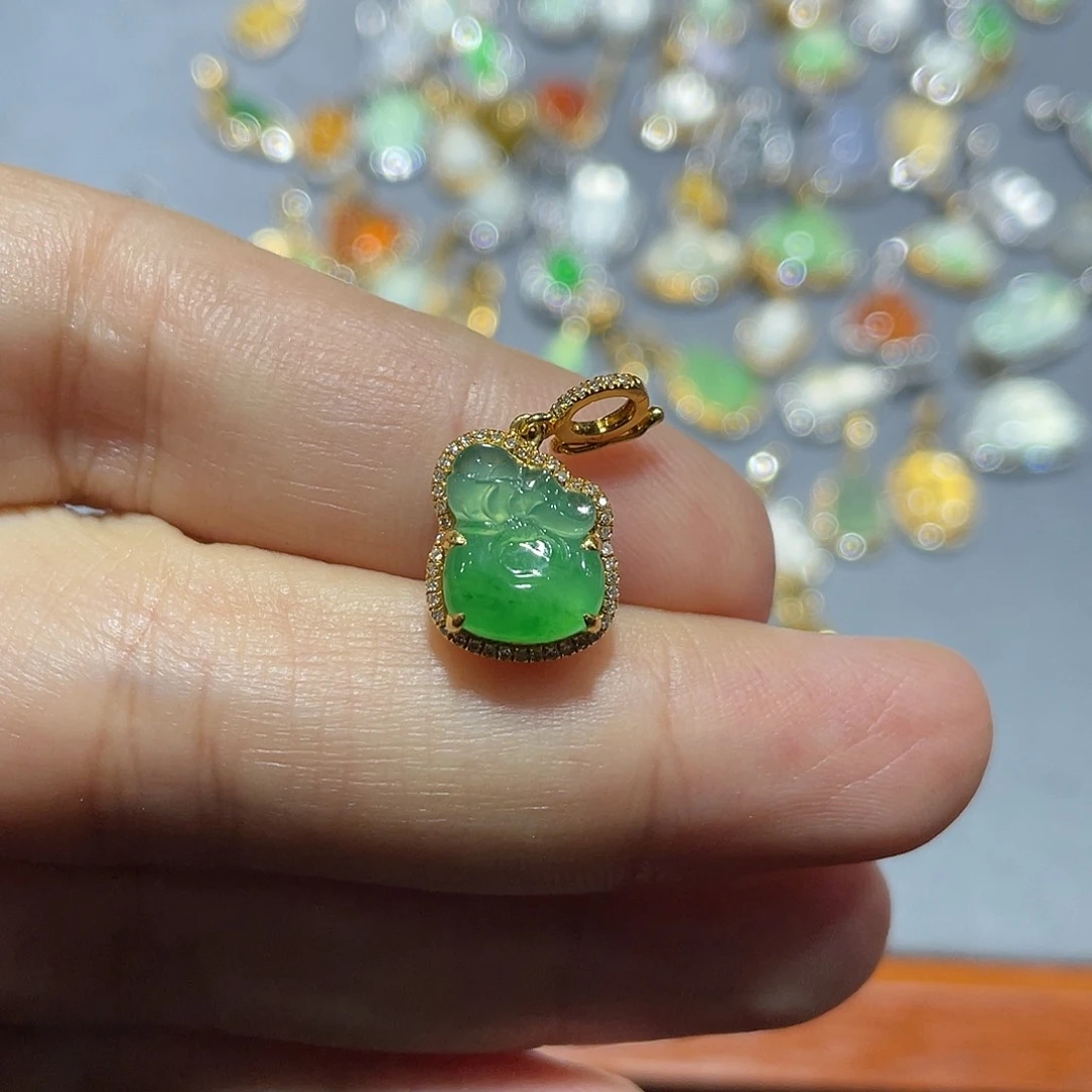 翡翠18K金镶嵌吊坠(不含链)