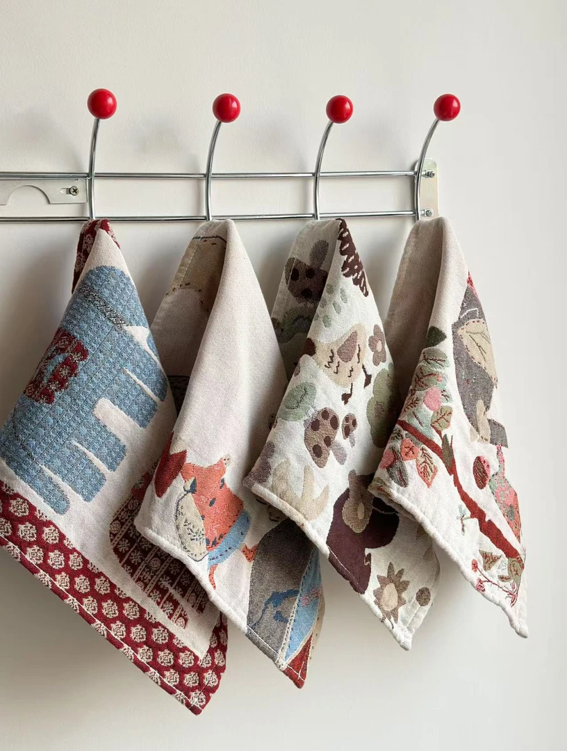 【手工工艺四条装】25*50手绘花纯棉纱布多层色织柔软多功能毛巾