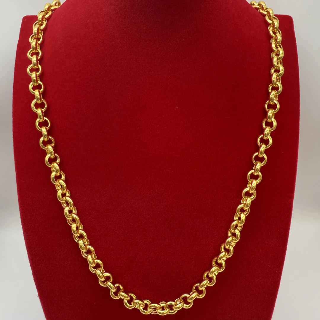 链子足银 金银珍珠团圆环环相扣男士项链大气