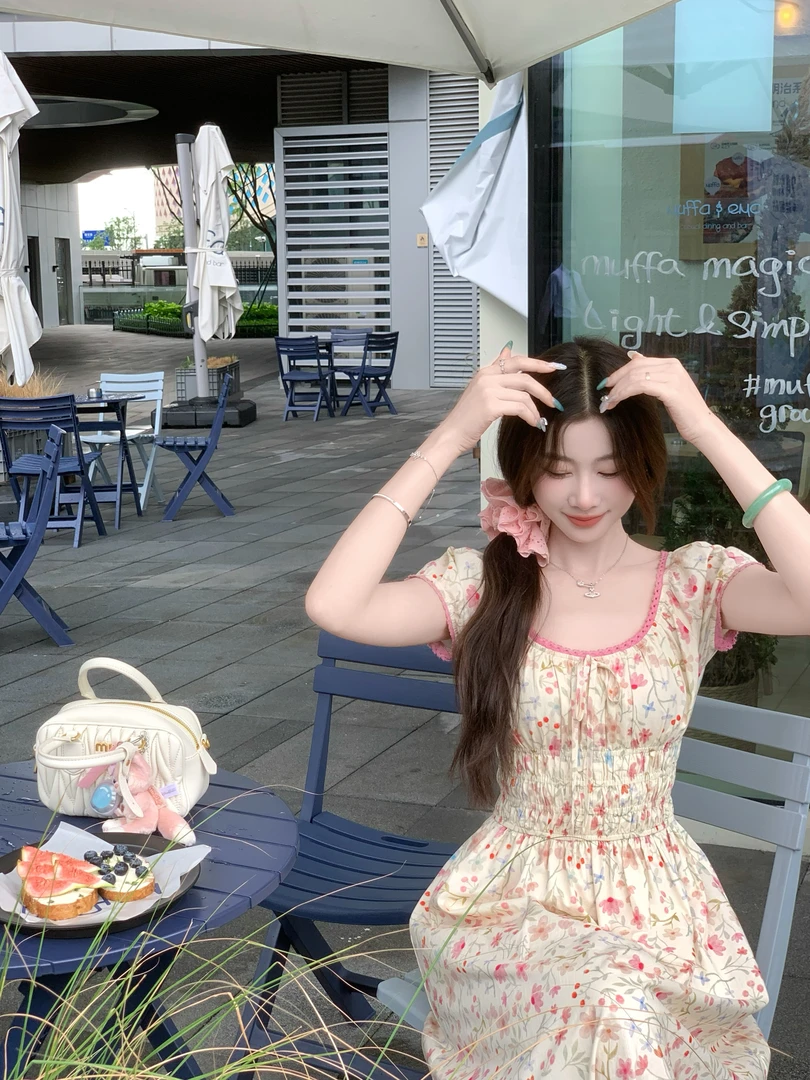 EIA一尧【致爱丽丝】韩系纯欲少女俏皮碎花连衣裙气质夏日纯棉显裙