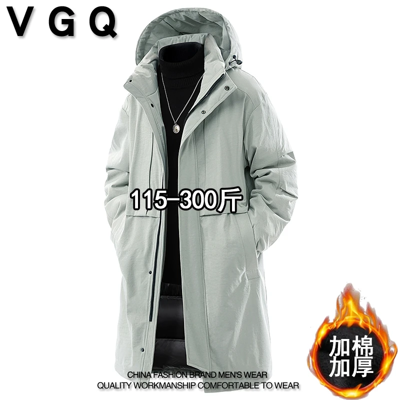 VGQ男士中长款保暖棉衣冬季加肥加大户外防风棉袄子加厚连帽外套