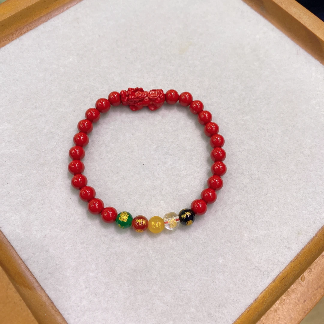 瑞思祥 含辰砂工艺品【高含量朱砂】精品天然砂貔貅加五路手串