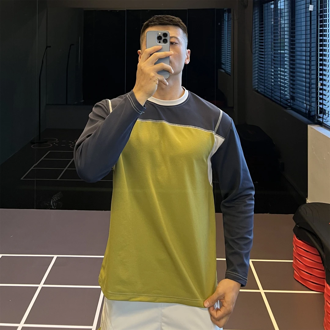 IRONTRAP拼接撞色插肩运动T恤男士抗菌吸湿户外长袖训练衣服秋冬