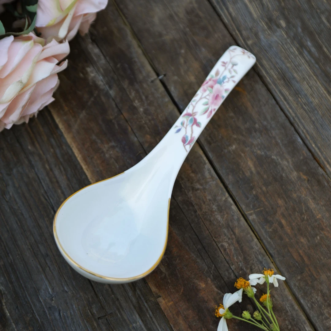 遇见查里  刺绣牡丹骨瓷精致大公勺