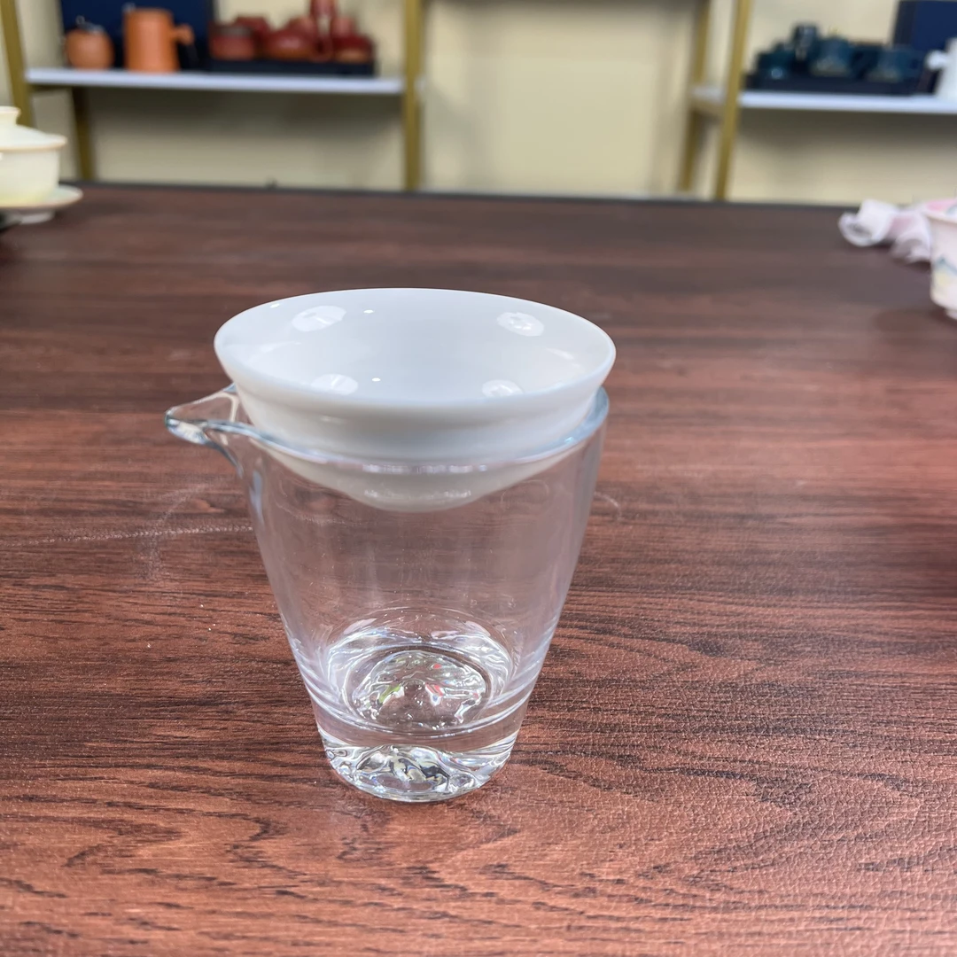 B1225羊脂玉过滤组（约300孔）网+底座+玻璃玉公道杯功夫茶道配件